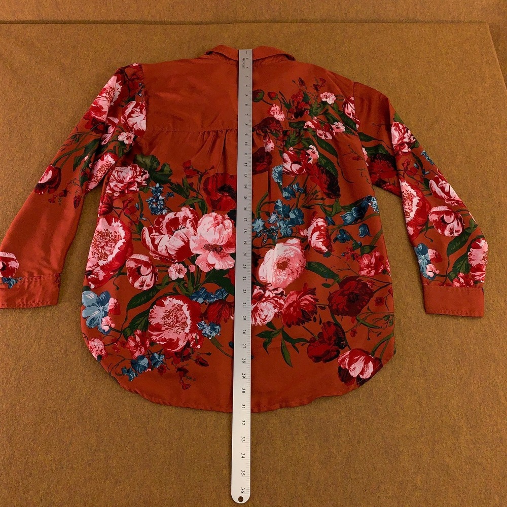 Anthropologie Womens Medium Rust Orange Floral Button Up Long Sleeve Tunic Top - Picture 11 of 13